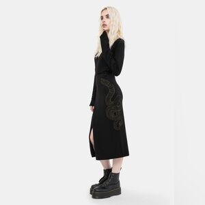 Serpent Snake Embroidered Knit Midi Dress